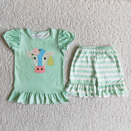 Green cow summer girl set