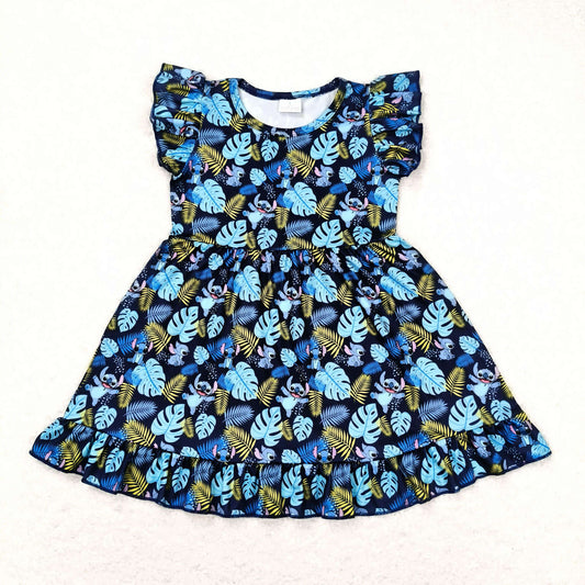 blue cartoon Short Girls Dress
