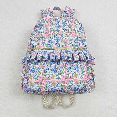 Blue floral with ruffle kids backpack （US warehouse)