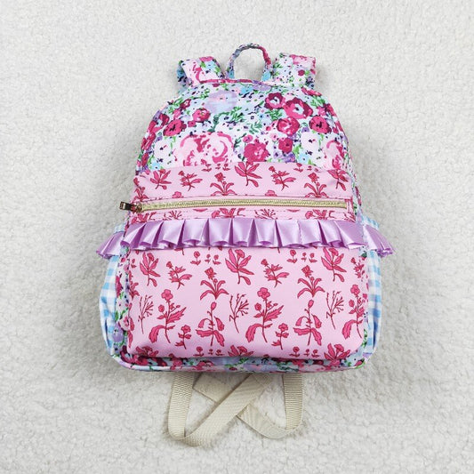 Pink floral with ruffle kids backpack （US warehouse)