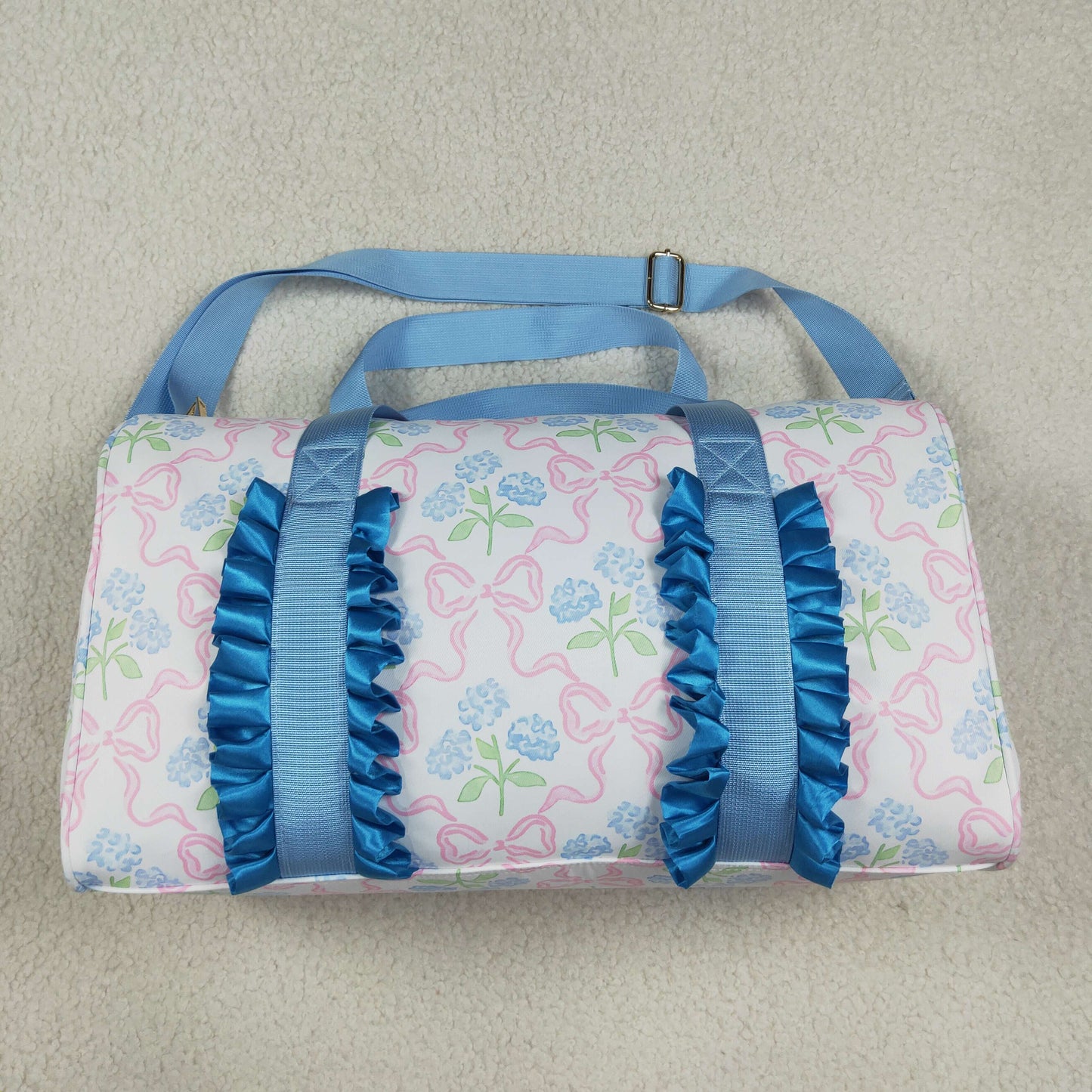BA0294 Flower Bows Blue Ruffles Duffle Bag