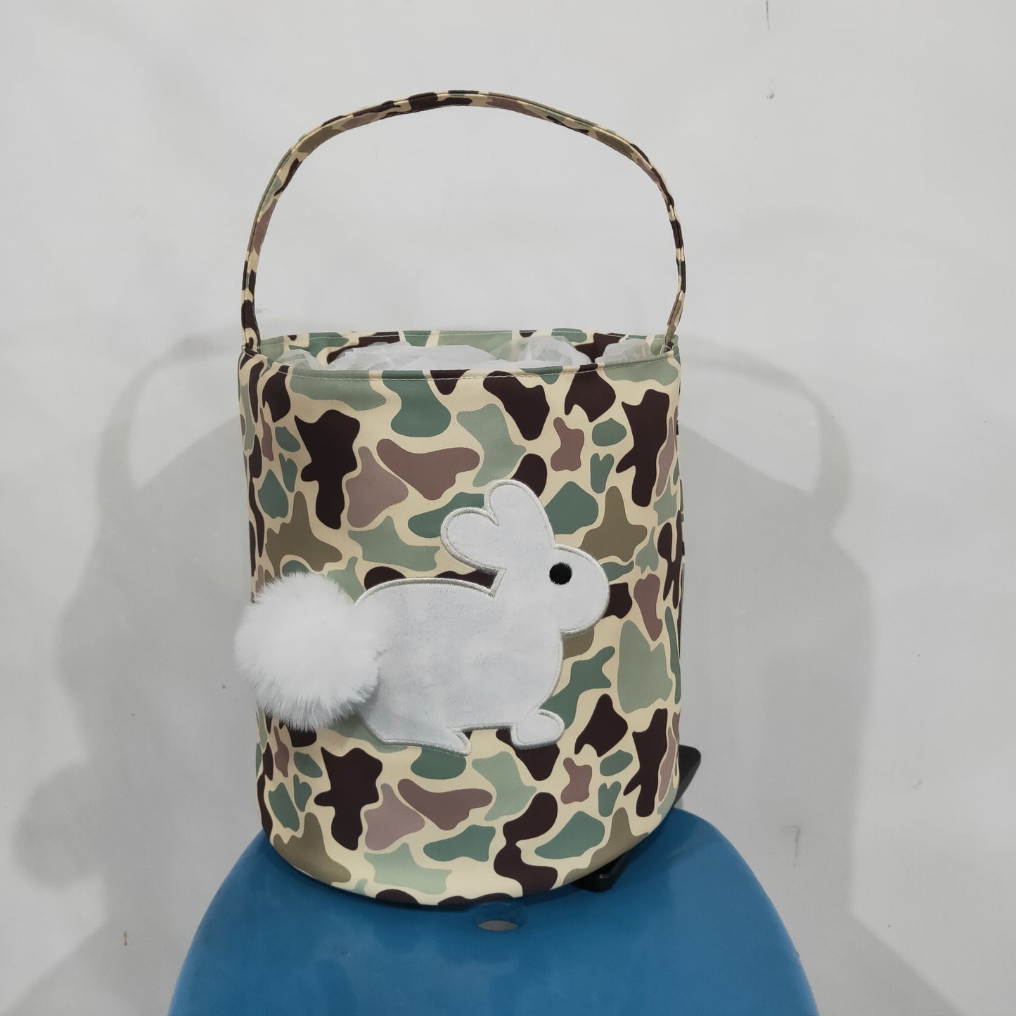 BA0465 Embroidery Easter Rabbit Camo Basket Handbag Bag