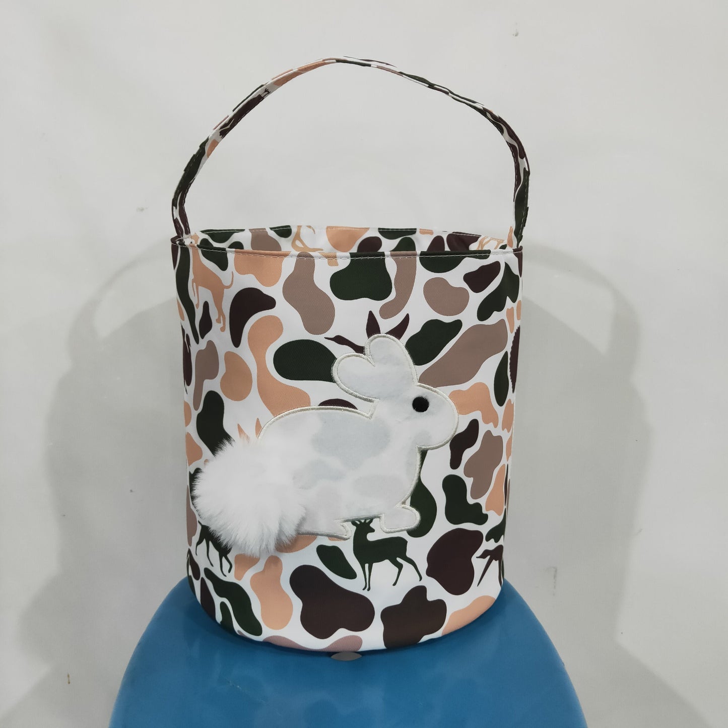 BA0466 Embroidery Easter Rabbit Camo Basket Handbag Bag