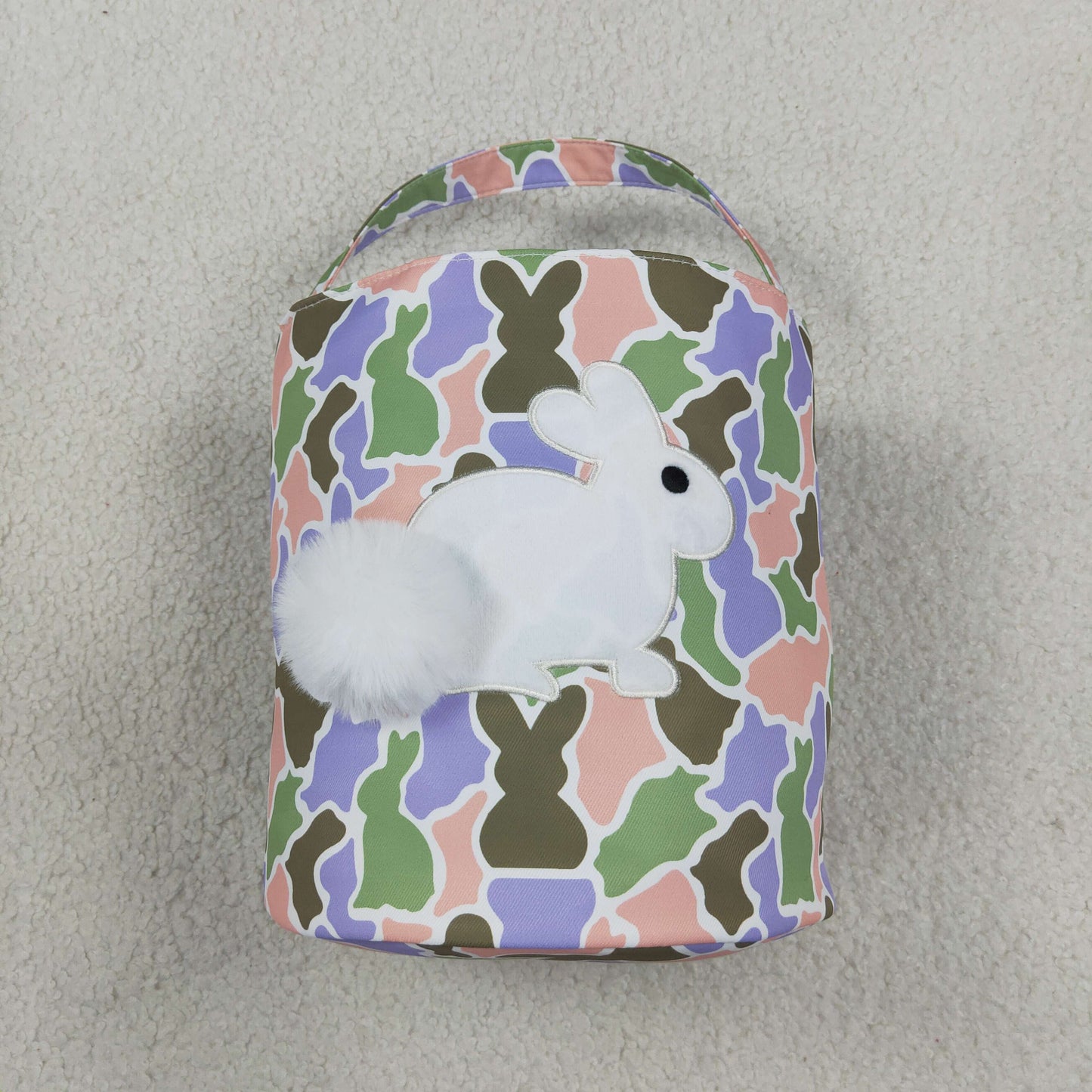 BA0467 Embroidery Easter Rabbit Camo Basket Handbag Bag