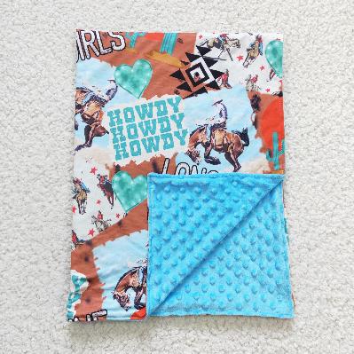 western blue cowgirl kids blanket（US warehouse)