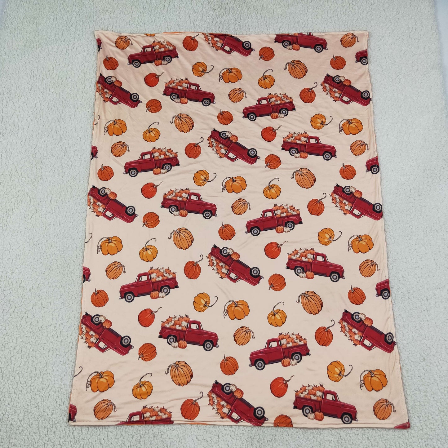 BL0289 Fall Pumpkin Car Orange Baby Newborn Blanket