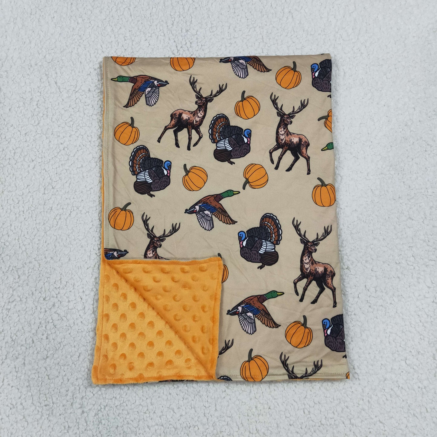 BL0292 Fall Pumpkin Duck Hunting Orange Baby Newborn Blanket