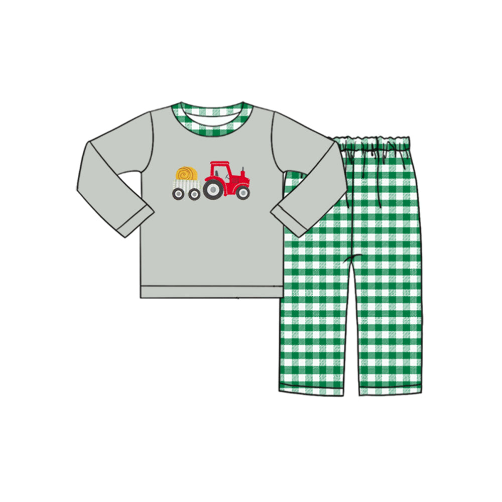 pre-order gray car print long sleeve green pants boy Set BLP0570