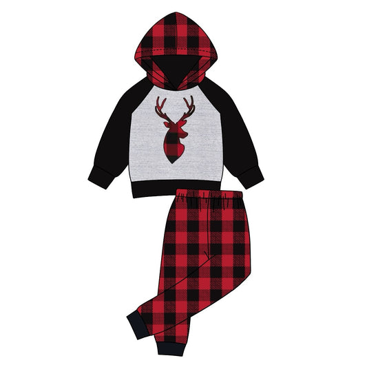 pre-order red and black deer print long sleeve boy Set BLP0579