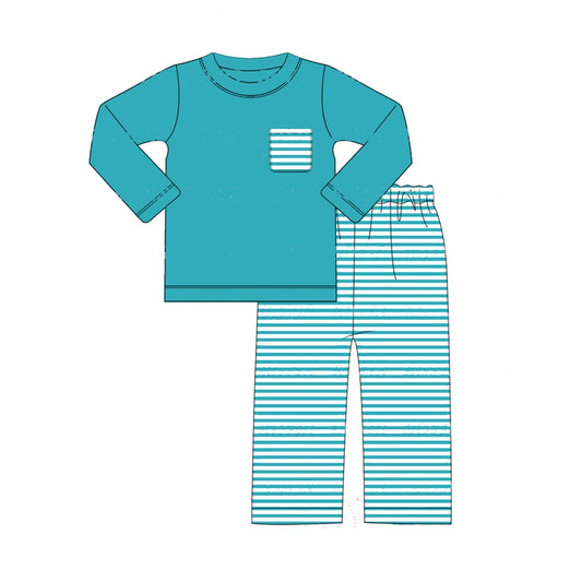 pre-order Blue Stripe long Sleeve boys pajamas set BLP0822