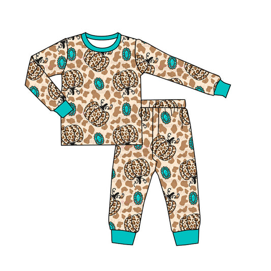 pre-order western Leopard pumpkin Print Long Sleeve pajamas set BLP0824