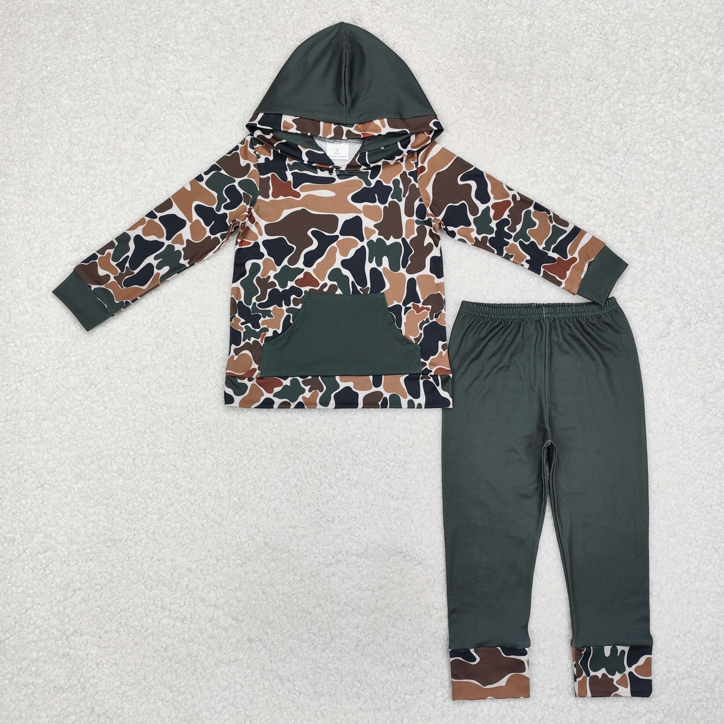 Fall Green pocket hooded Camo long sleeve Boy Suit