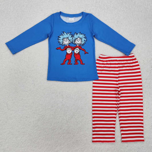 blue cartoon print boys Suit long sleeve Set