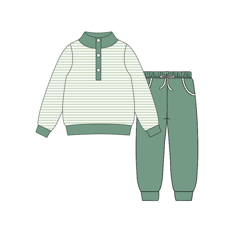 pre -order Green stripe Long sleeve boy set BLP1341