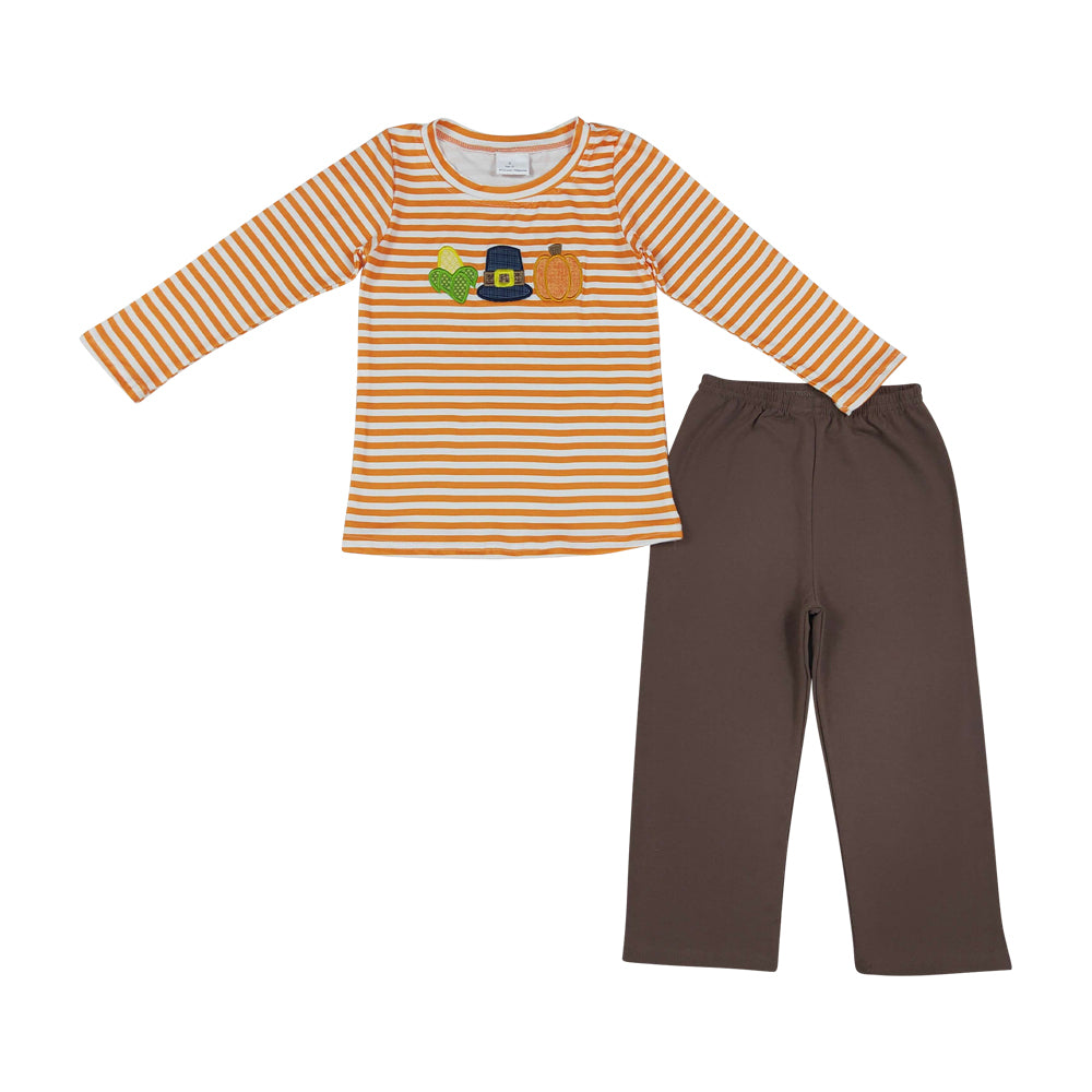 Halloween pumpkin embroidery Print Boy Set BLP1442