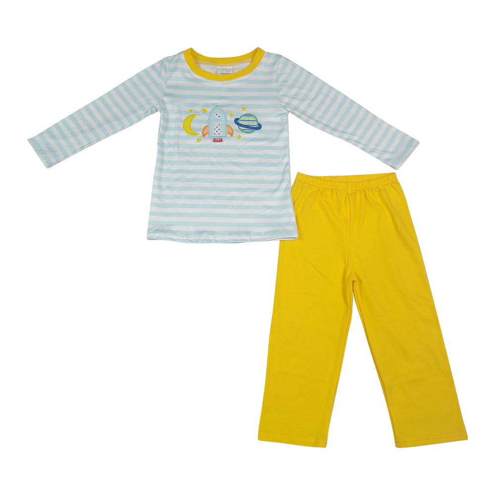 Toddler Embroidery Stripe Long sleeve boy set BLP1455