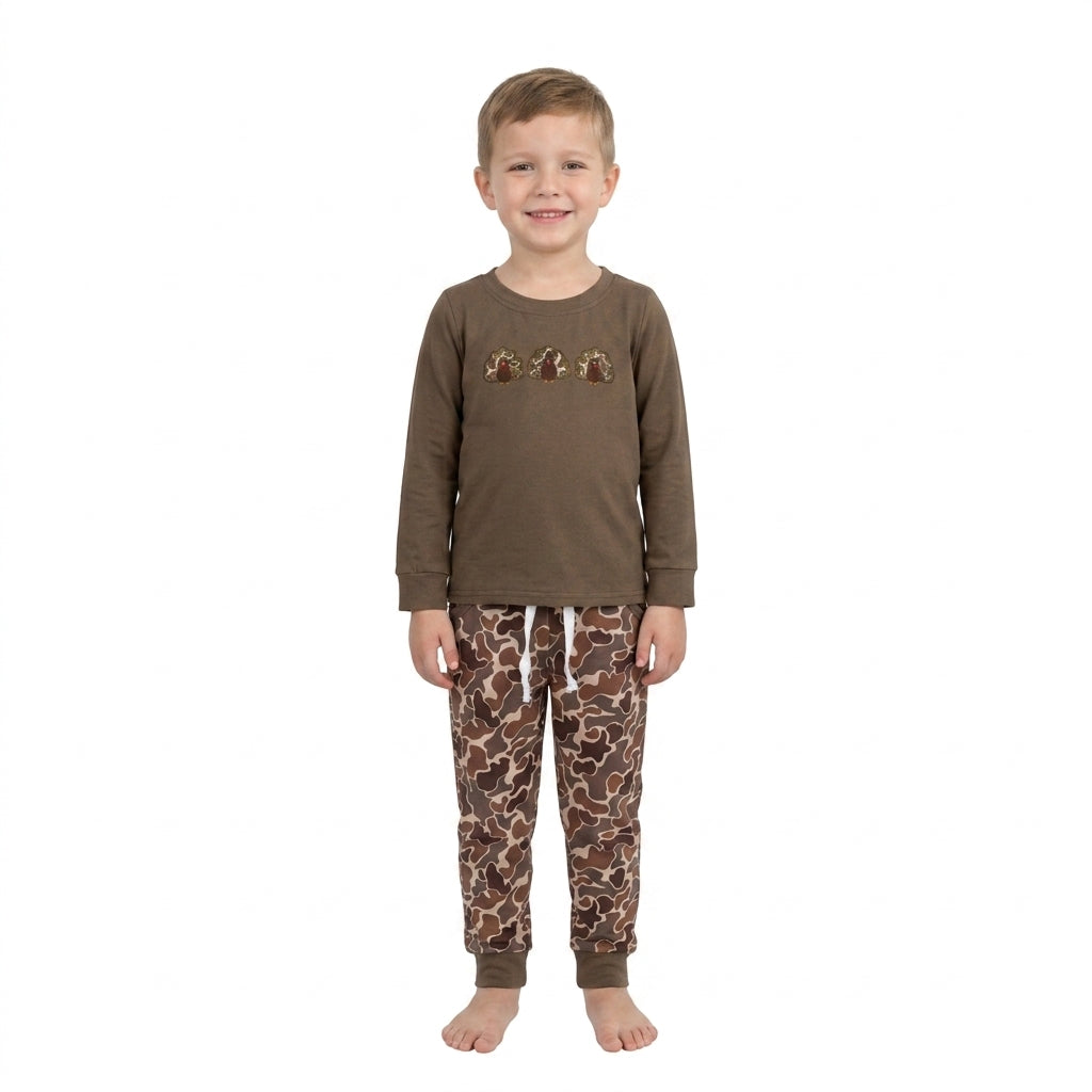 BLP1473 Embroidery Thanksgiving Day Turkey Camo Boys Set