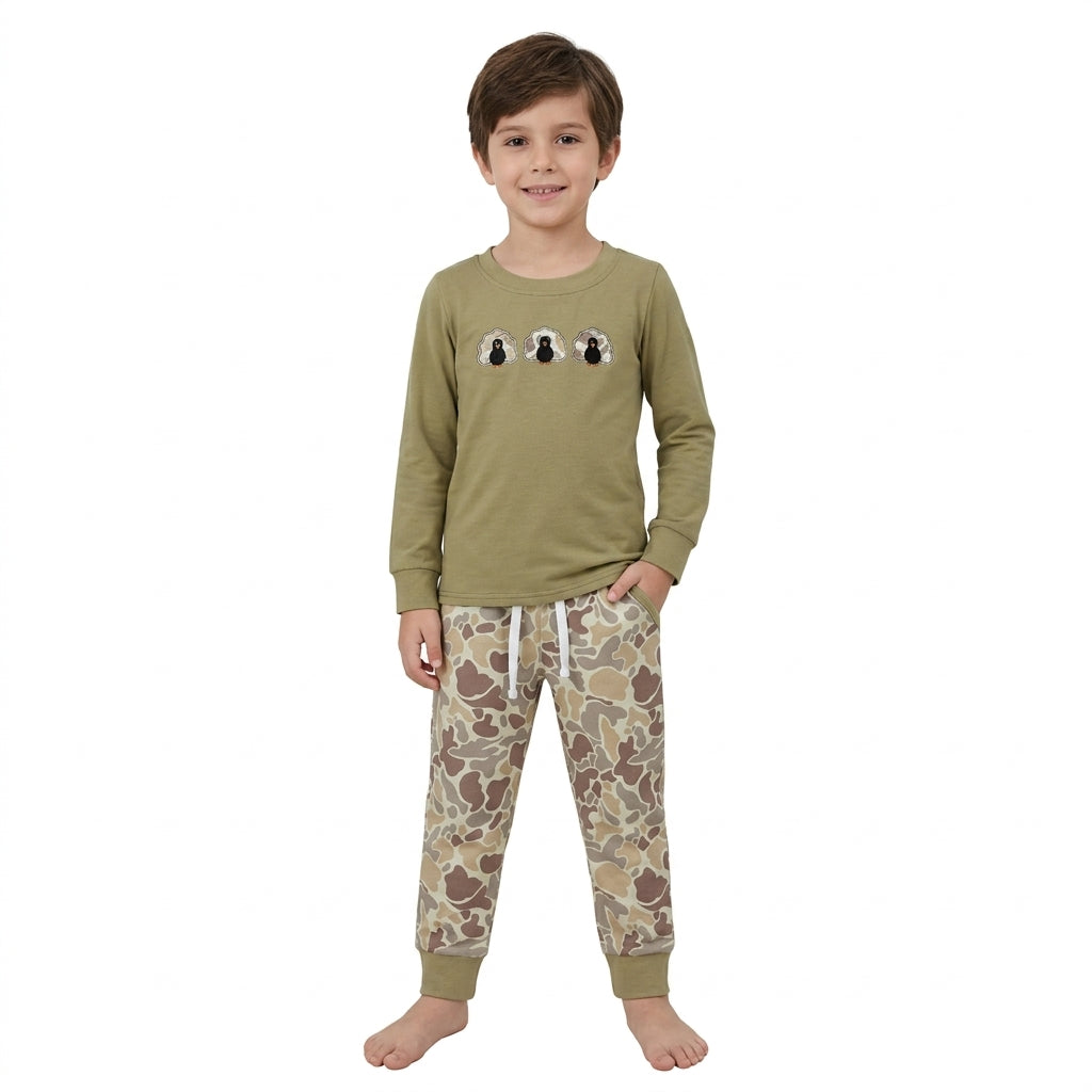 BLP1474 Embroidery Thanksgiving Day Turkey Camo Boys Set
