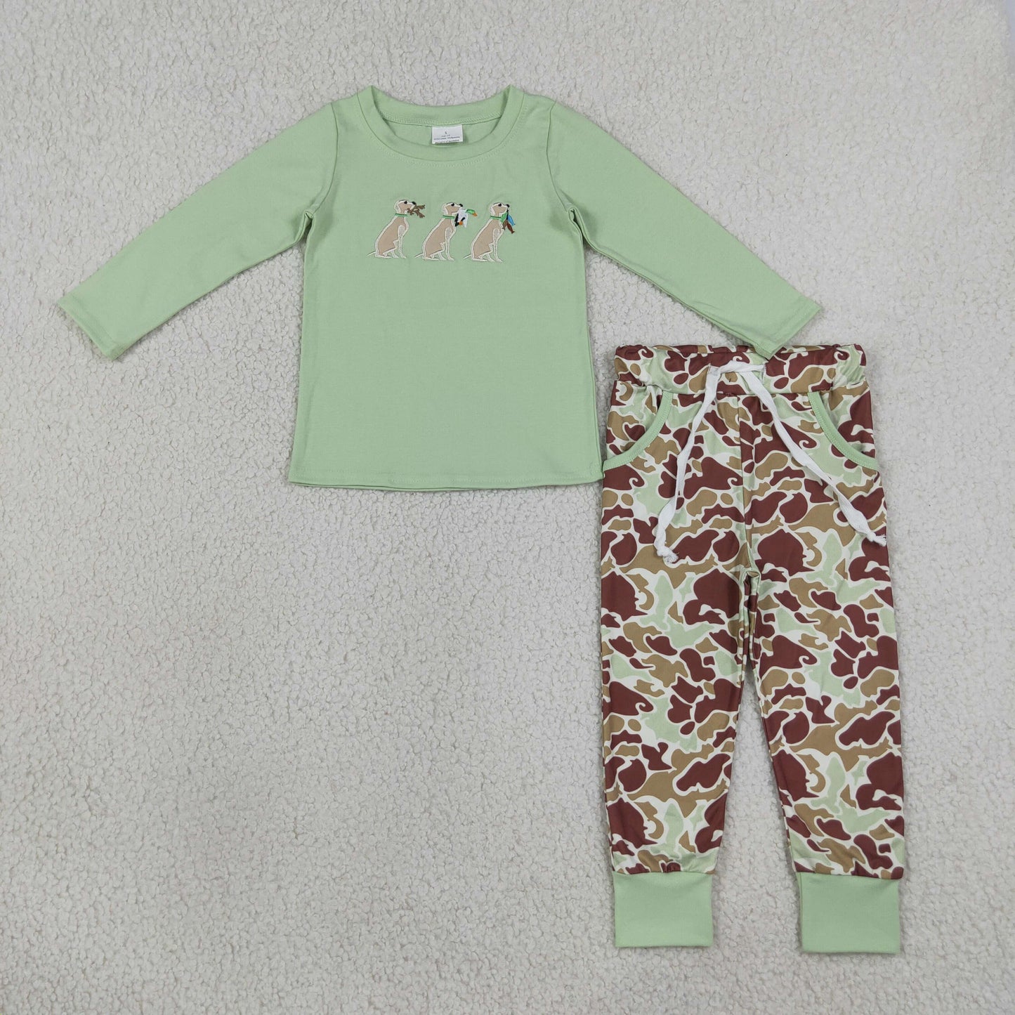 BLP1492 Embroidery Hunting Camo Dog Mint Boys Jogger Set