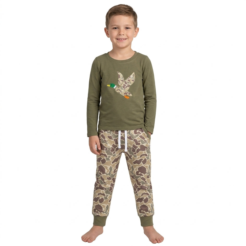 BLP1494 Embroidery Hunting Camo Dog Mallard Ducks Boys Jogger Set