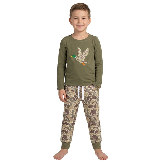 BLP1494 Embroidery Hunting Camo Dog Mallard Ducks Boys Jogger Set