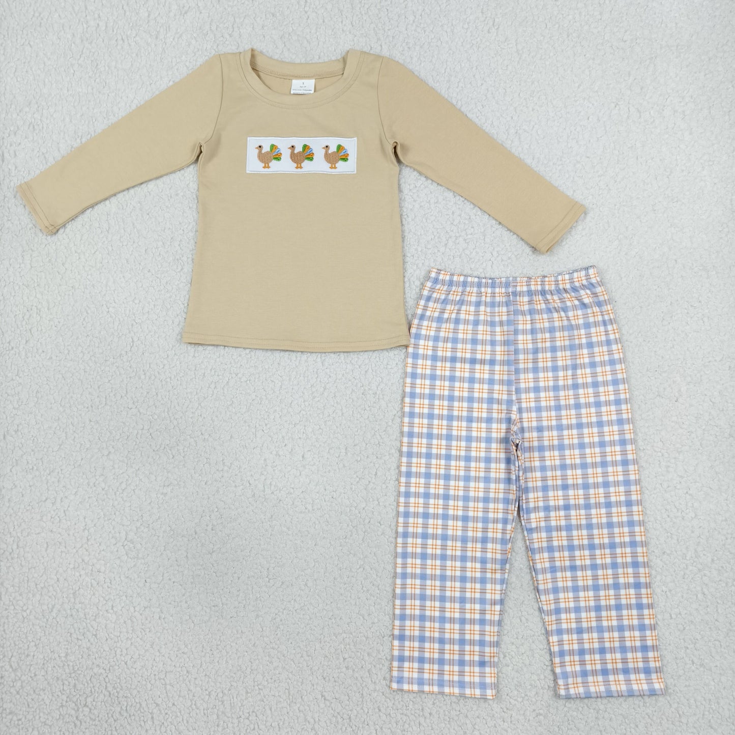 BLP1495 Embroidery Thanksgiving Day Turkey Plaid Boys Set
