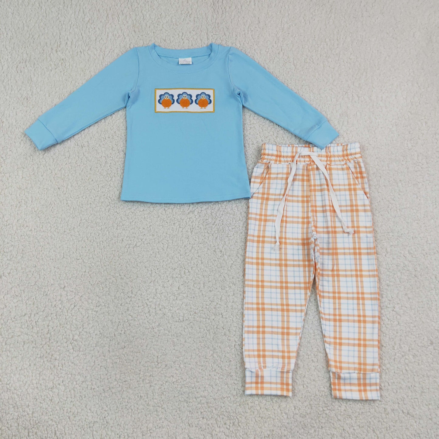 BLP1498 Embroidery Thanksgiving Day Turkey Boys Jogger Set