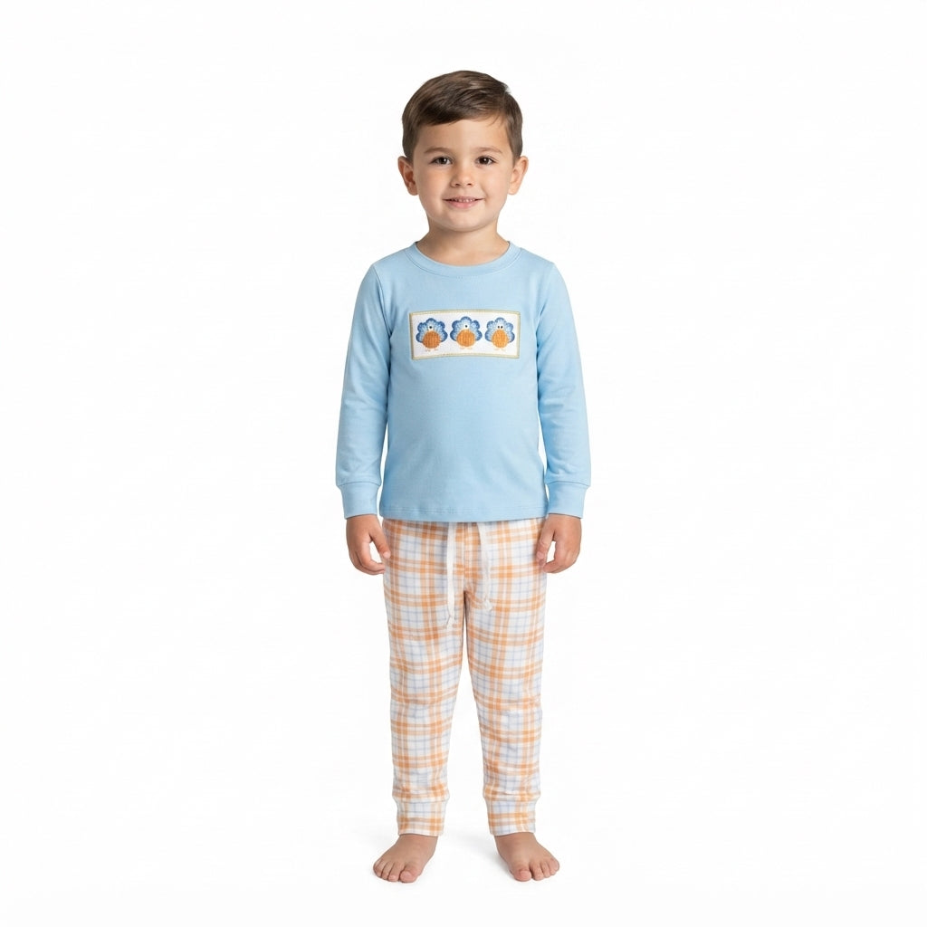 BLP1498 Embroidery Thanksgiving Day Turkey Boys Jogger Set
