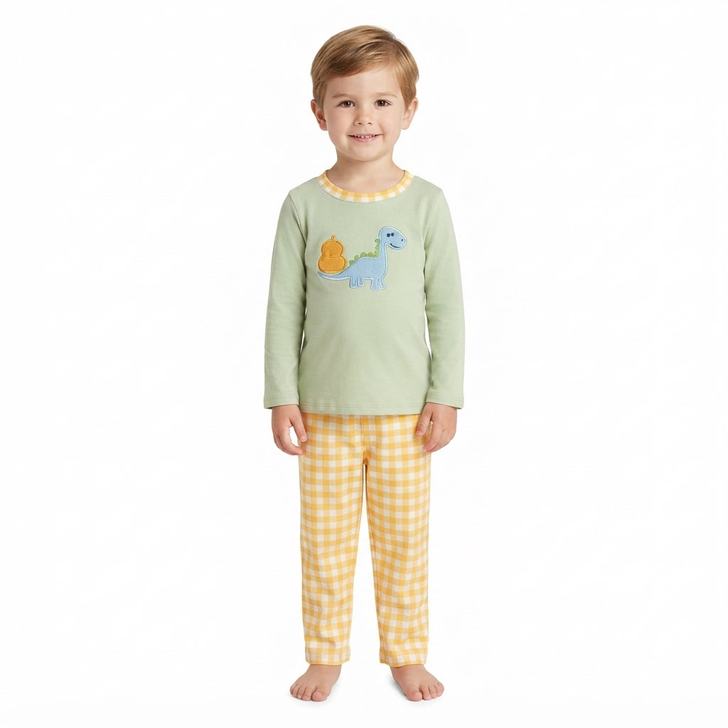 BLP1515 Embroidery Fall Pumpkin Dinosaur Boys Outfits