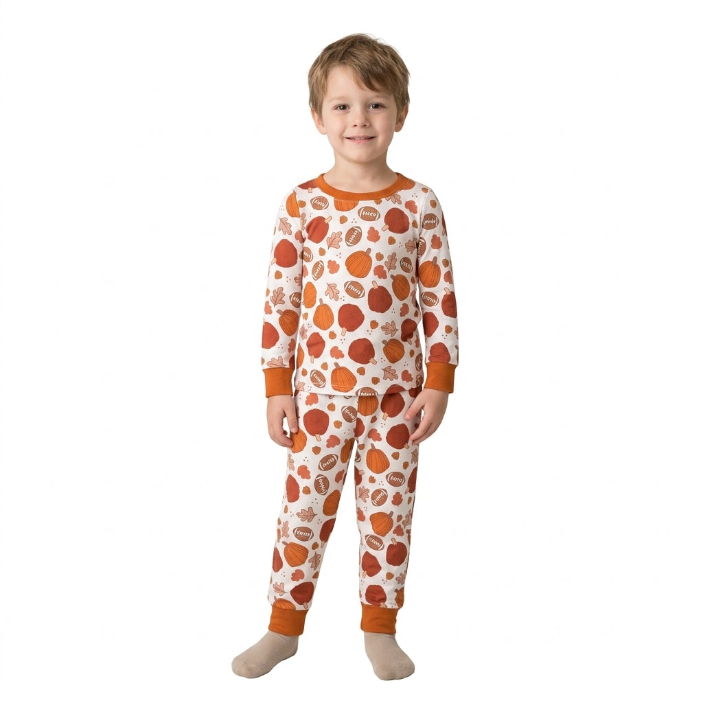 BLP1539 Pumpkin Football Boys Pajamas Outfits