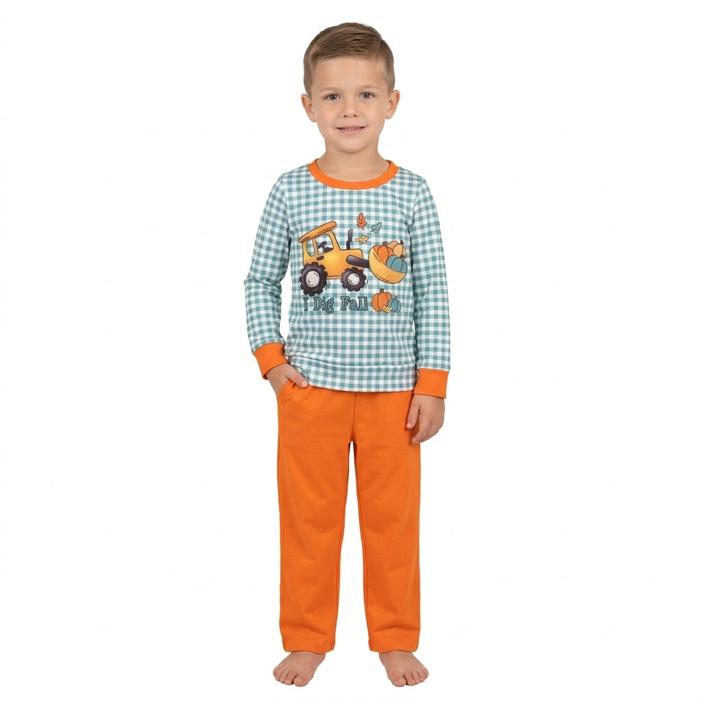 BLP1542 I Dig Fall Pumpkin Plaid Boys Set