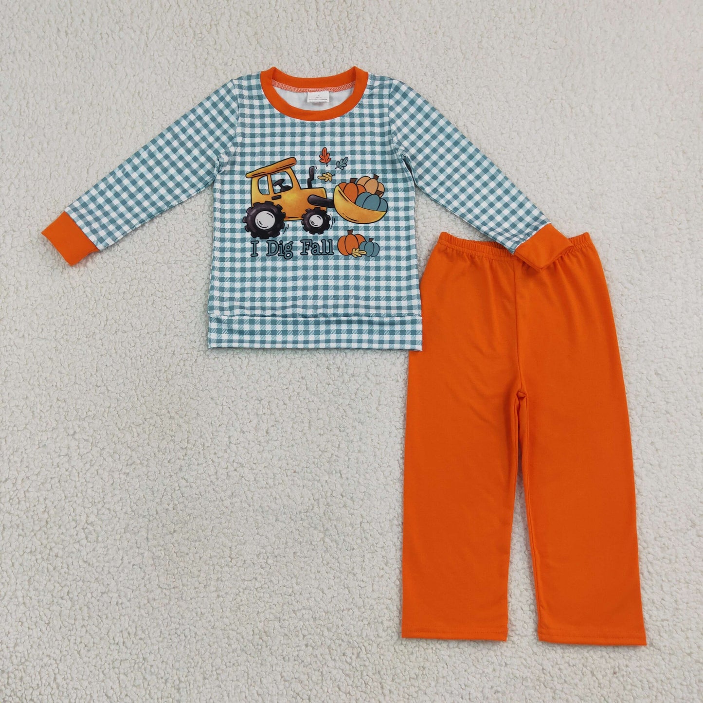 BLP1542 I Dig Fall Pumpkin Plaid Boys Set