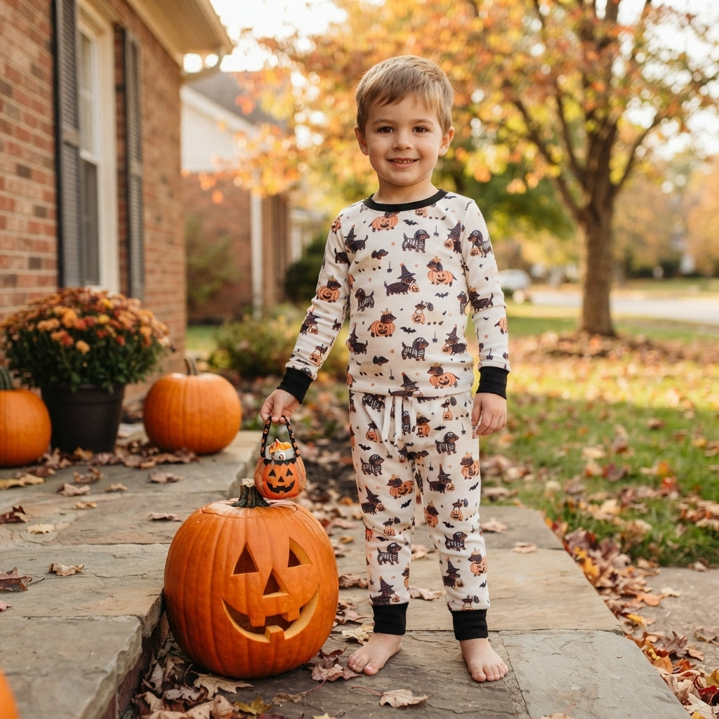 BLP1548 Halloween Ghost Pumpkin Puppy Boys Pajamas Outfits
