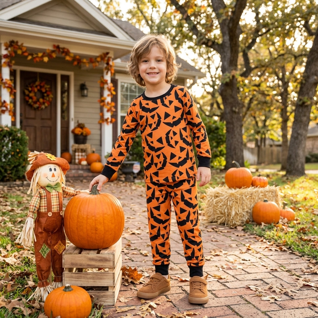 BLP1549 Halloween Pumpkin Boys Pajamas Outfits