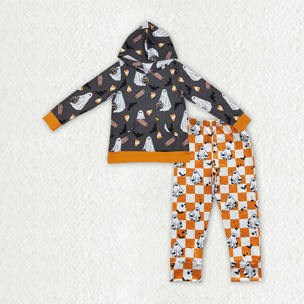 BLP1607 Halloween Bats Ghost Boys Hoodie Set