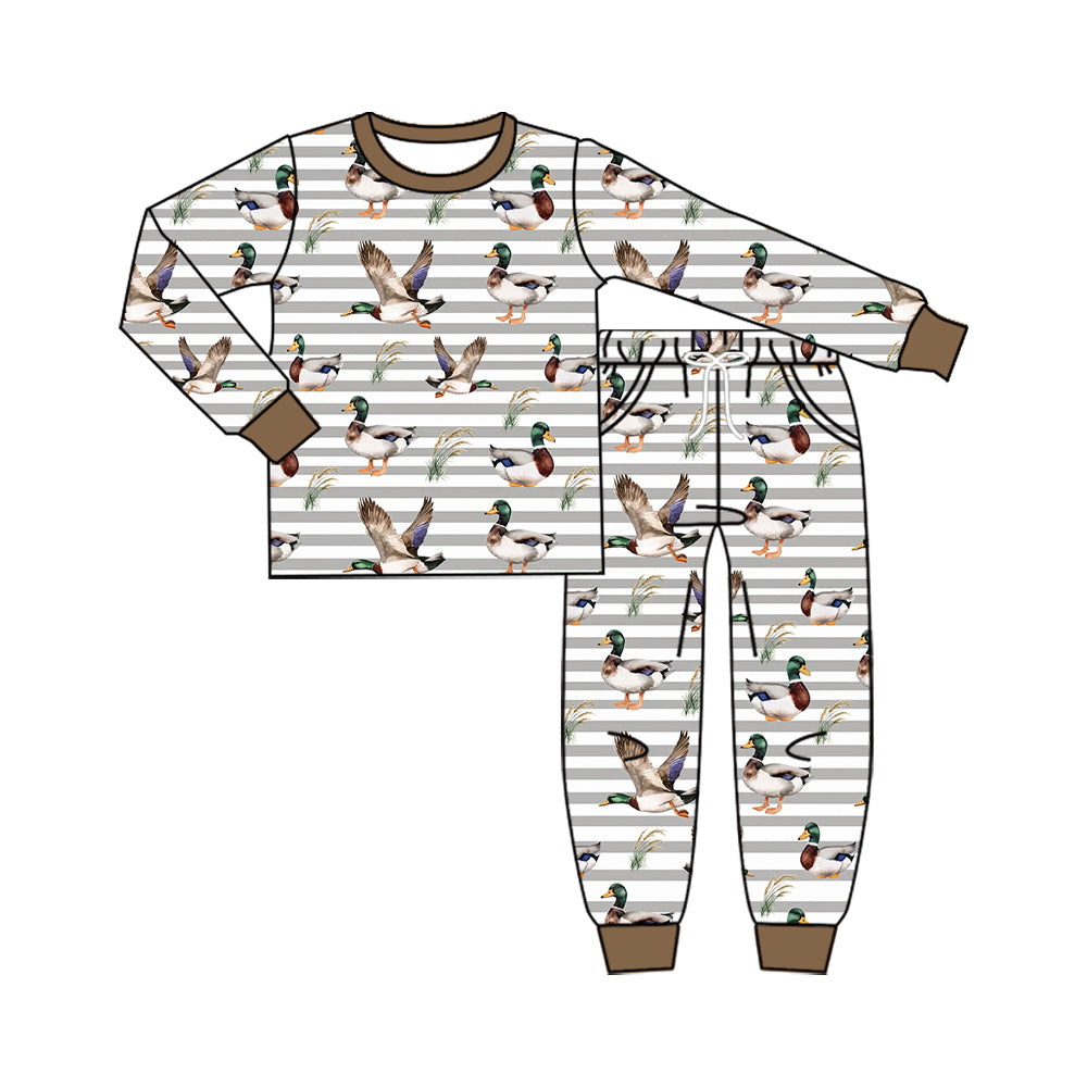 Preorder MOQ 5 pcs Each Clothes BLP1609 Mallard Ducks Print Boys Pajamas Outfits