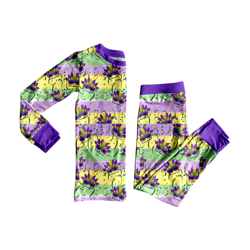 Preorder MOQ 5 pcs Each Style Mardi Gras Mask Stripe Boys Pajamas Kids Matching Clothes