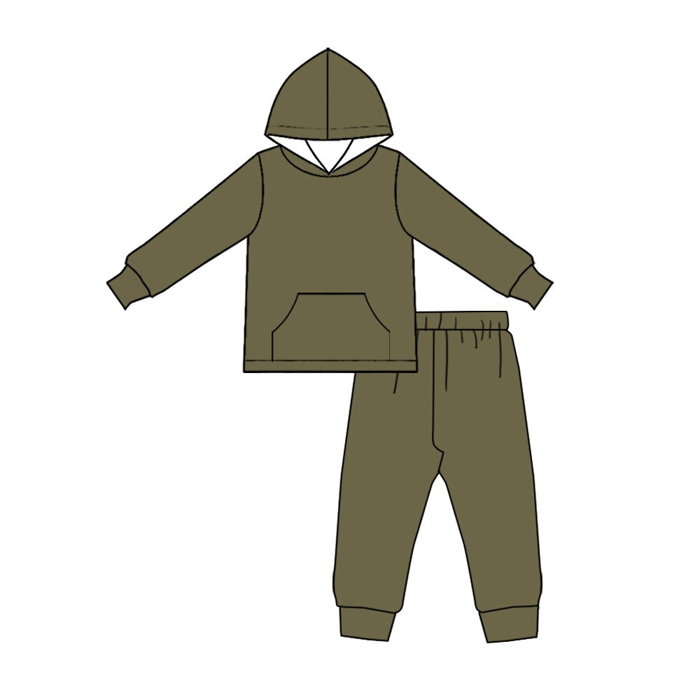 Preorder MOQ 5 pcs BLP1623 Solid Color Pocket Boys Hoodie Set