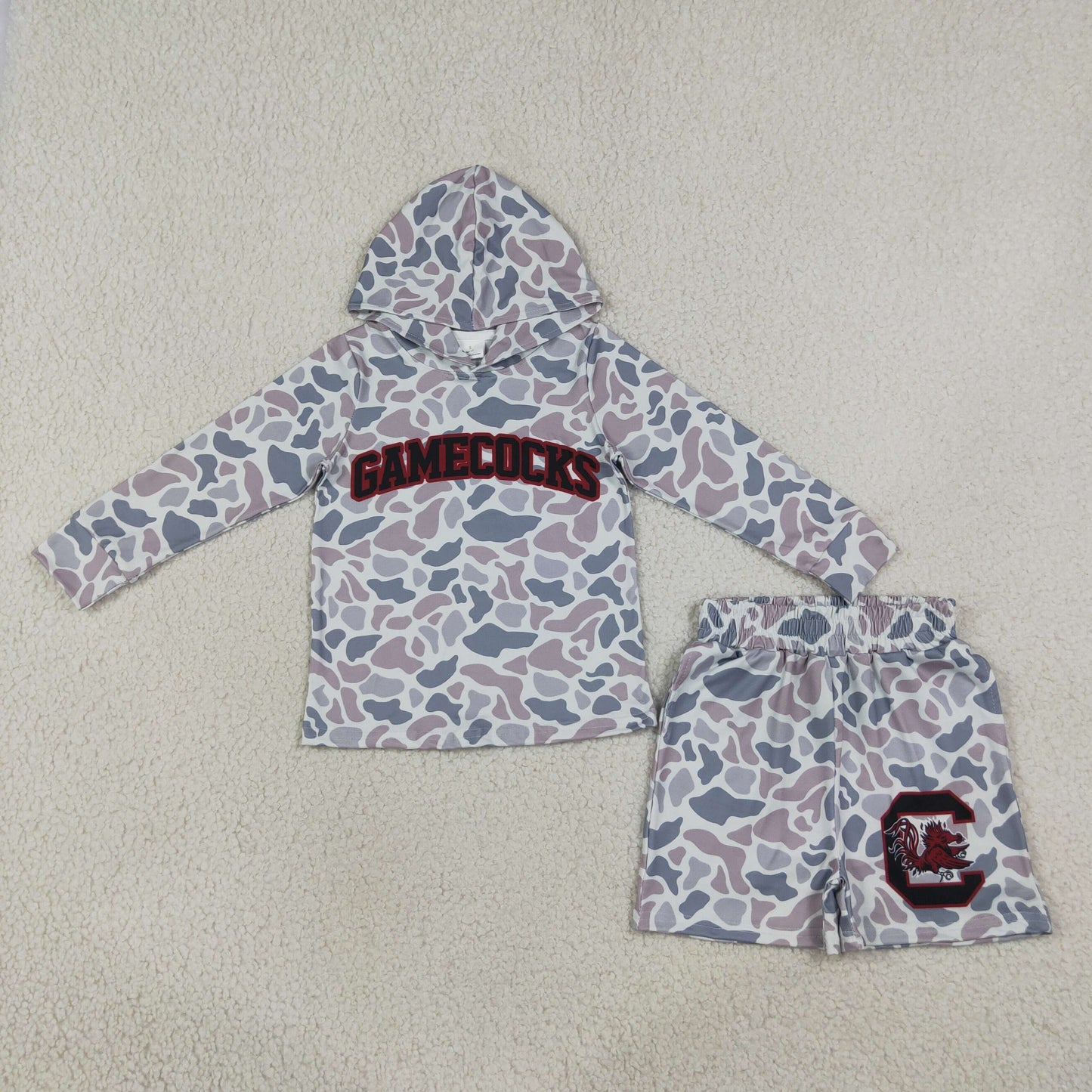 BLS0048 School Team Mascot Camo Vinyl GAMECOCKS Boy's Hoodie Shorts Outfits