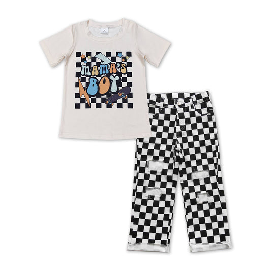 MAMA'S BOY Plaid Shirt + Black Plaid Jeans