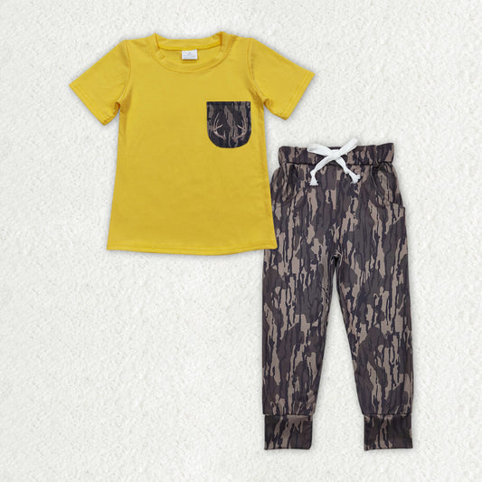 Yellow Short Sleeve Camo Pants Boys Suit