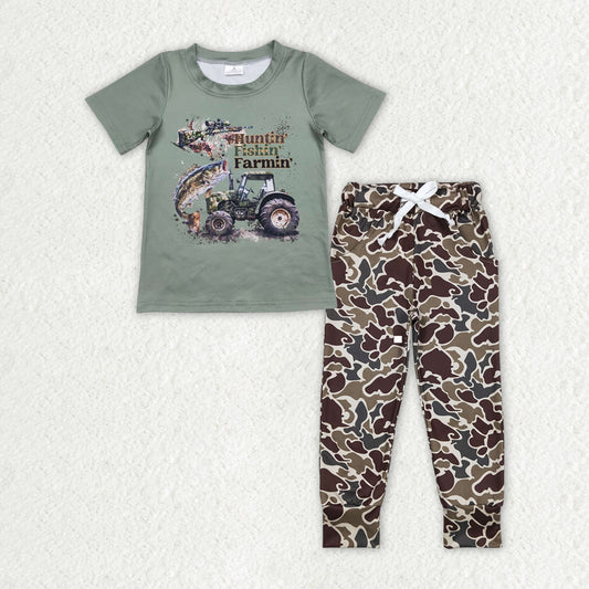 Green Fish Short Sleeve Camo Pants Boys Suit