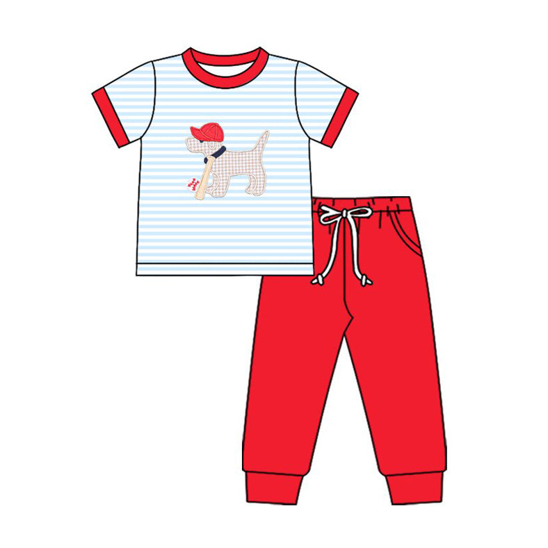pre -order stripe Dog short sleeve boy set BSPO0613