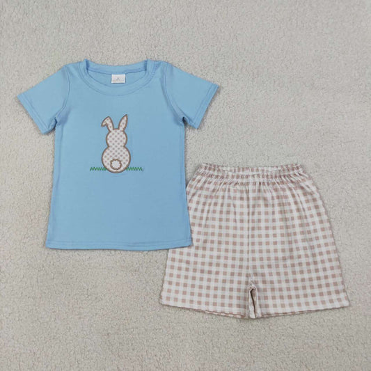 Easter embroidery Blue rabitt Short Sleeve Boy Set BSSO0305