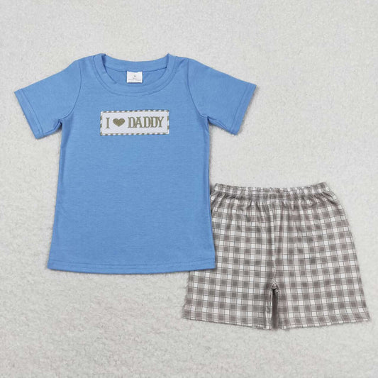 Blue Embroidered i love Daddy Boy Set