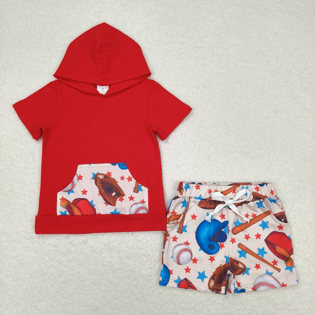Red Baseball print short sleeve boy set