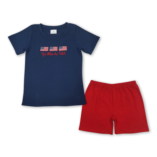 4th of July Flag embroidery set Boy Set （us us warehouse）