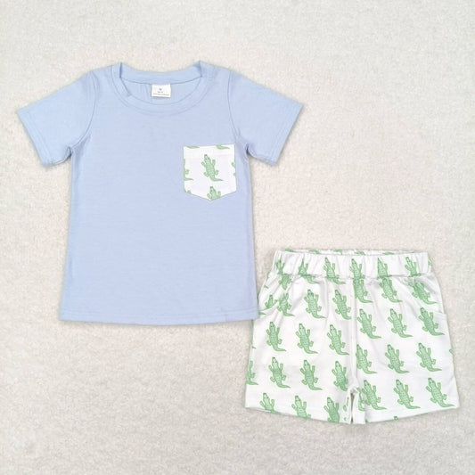 blue top crocodile shorts boy set