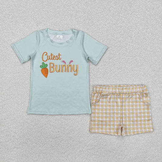 green cute bunny embroidery Boy Set