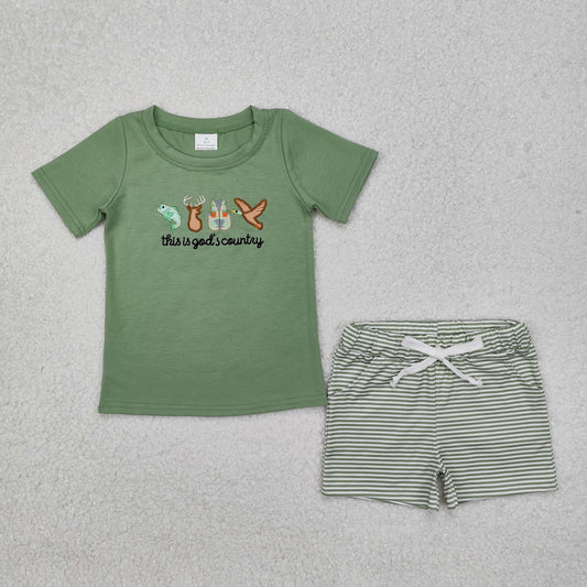 Green god's country embroidery Suit Summer Set